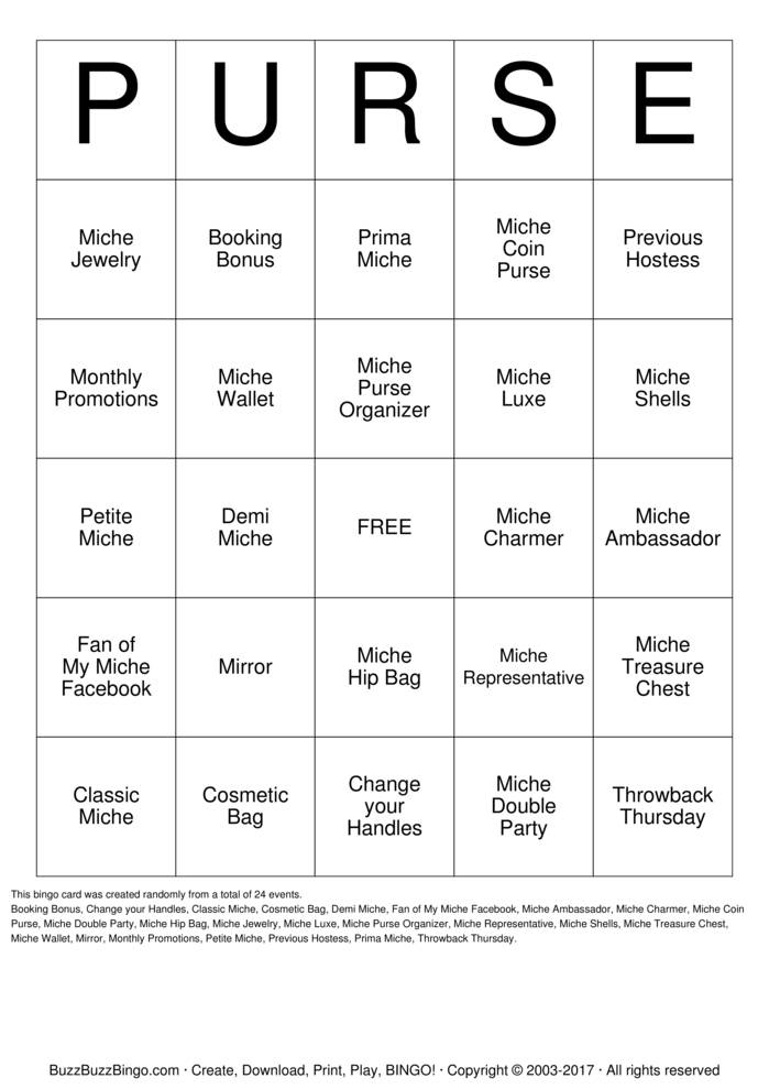 Miche Purse Party Bingo Cards to Download, Print and Customize! Miche Purse Party Bingo Cards to Download, Print and Customize!