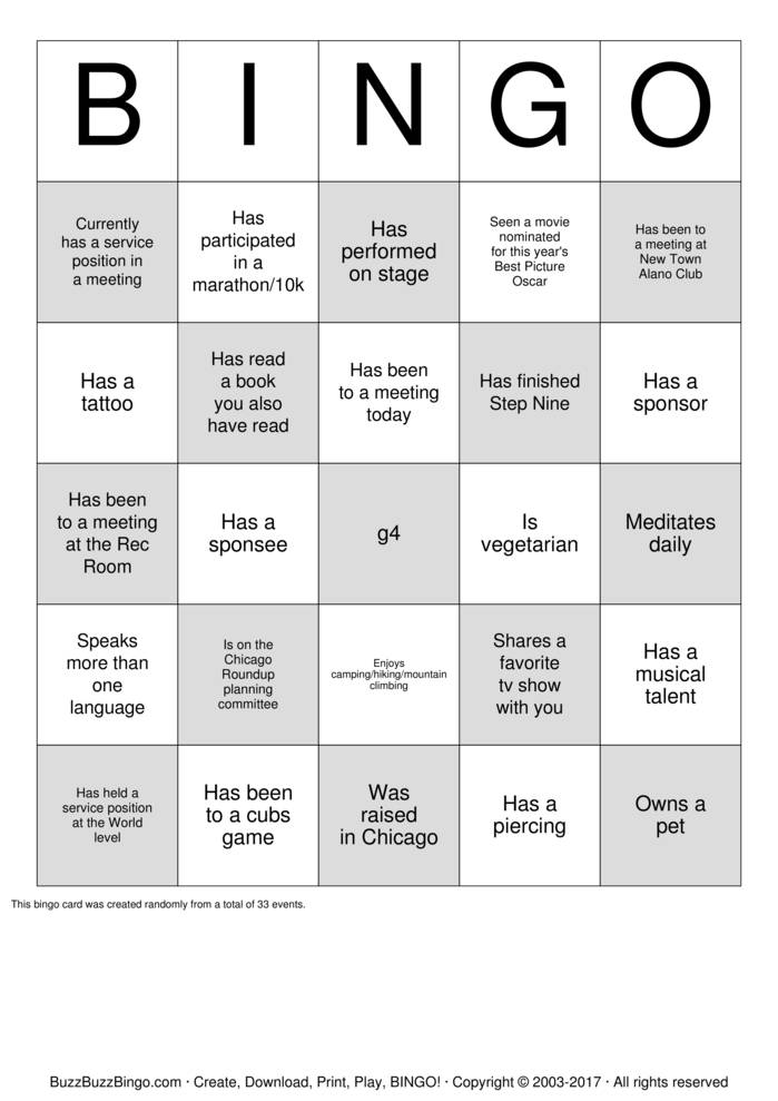 Recovery Bingo Cards to Download, Print and Customize!