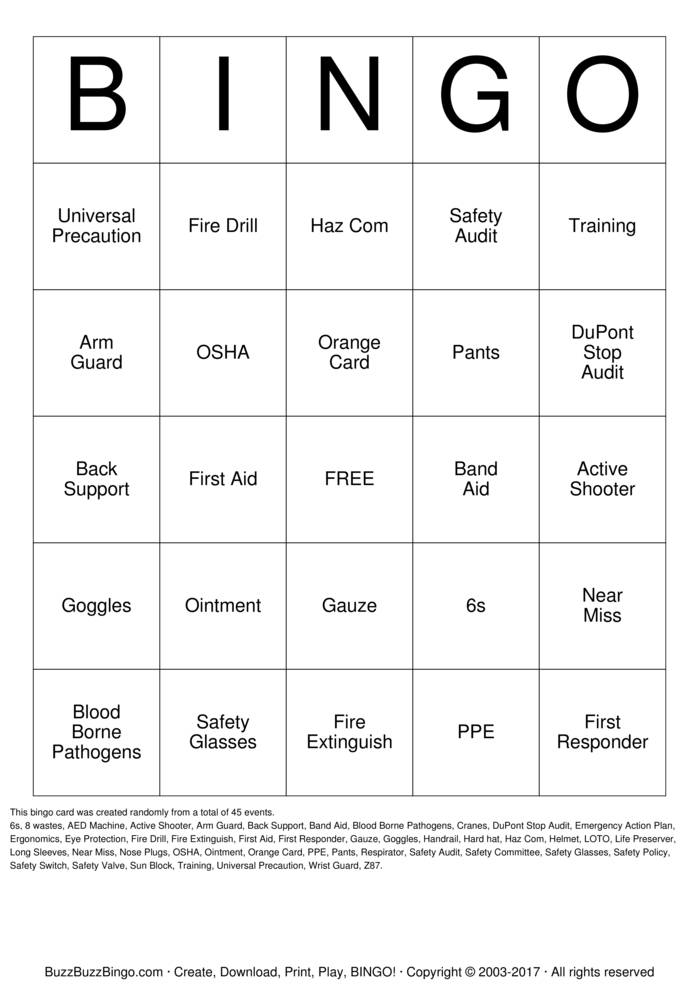 Safety Bingo Cards to Download, Print and Customize!