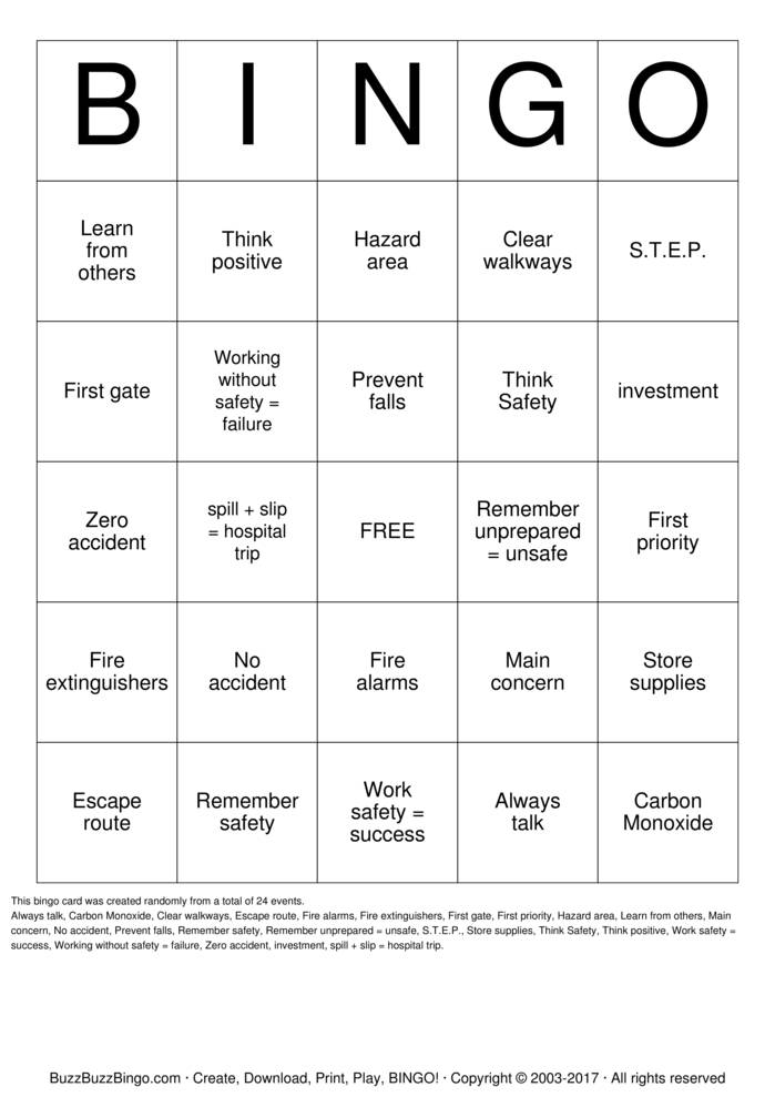 Safety Bingo Cards to Download, Print and Customize!