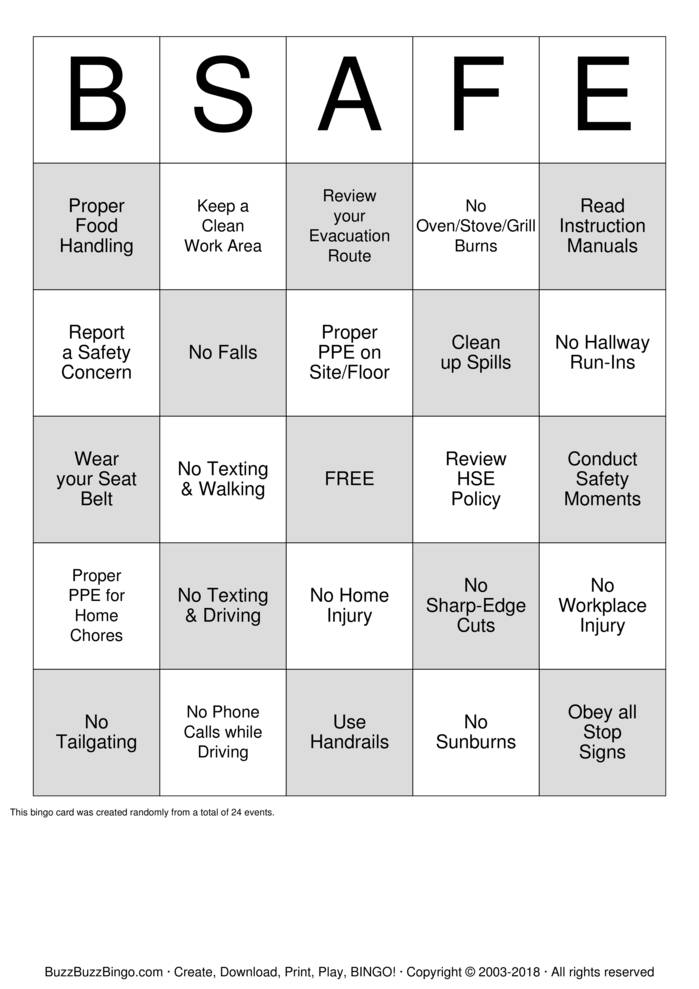 Safety Bingo Cards to Download, Print and Customize!