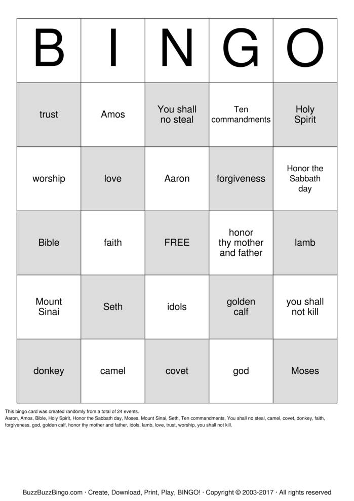 The 10 Commandments Bingo Cards to Download, Print and