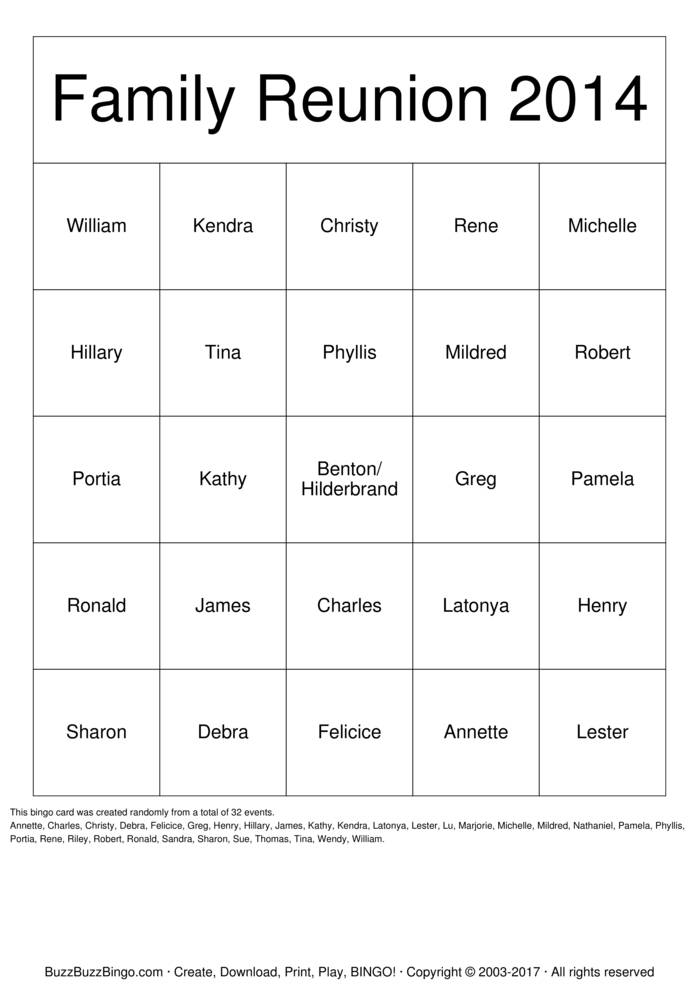 Family Reunion Bingo Cards to Download, Print and Customize!