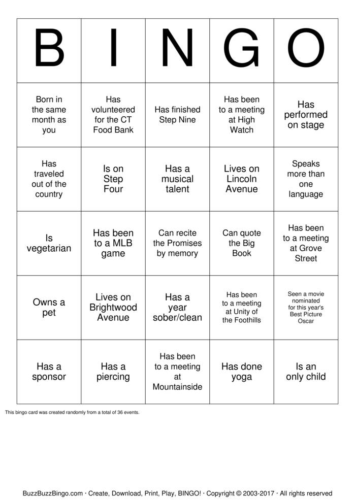 Recovery Bingo Cards to Download, Print and Customize!