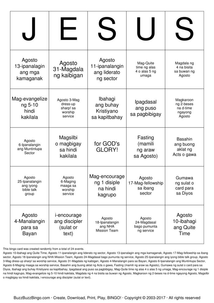 Free Christian Bingo Games Printable