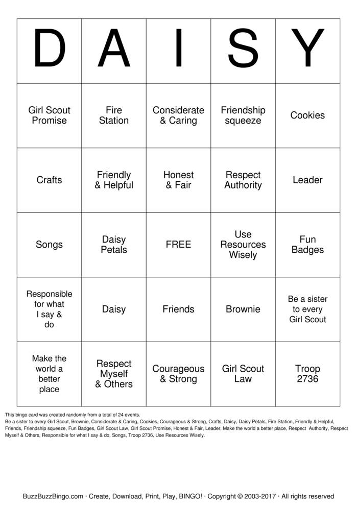 DAISY Bingo Cards to Download, Print and Customize!