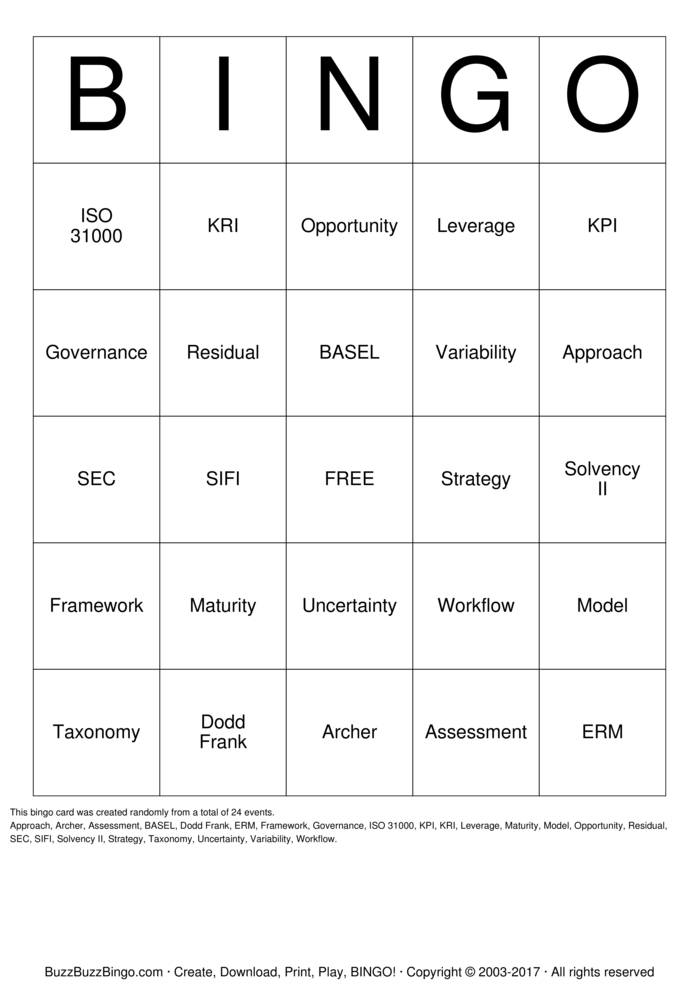Risk Management Buzzword Bingo Cards to Download, Print and Customize!