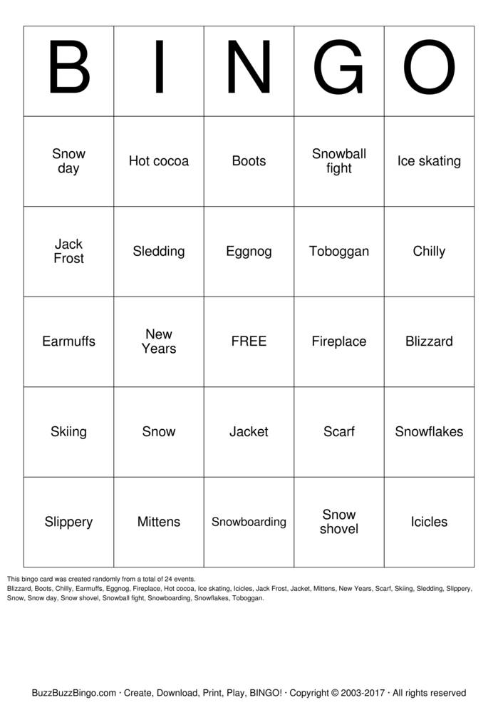 Winter Bingo Cards to Download, Print and Customize!