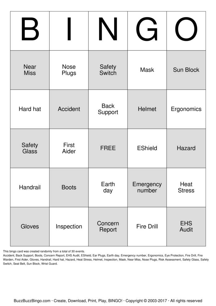 Safety Bingo Cards to Download, Print and Customize!