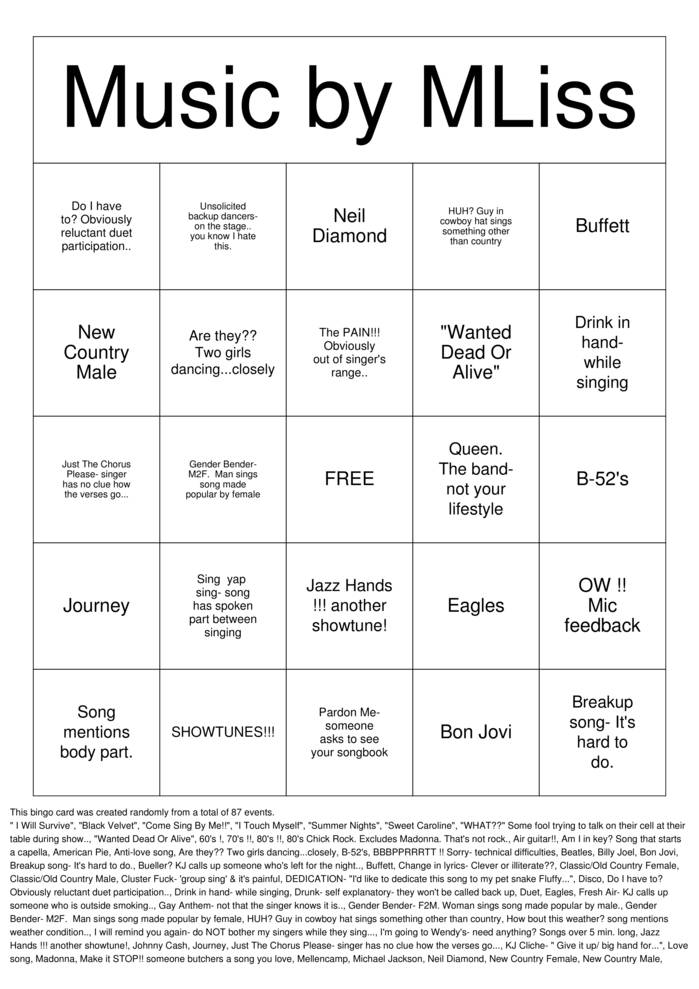 KARAOKE Bingo Cards to Download, Print and Customize!