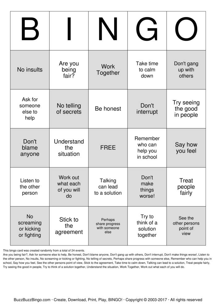 Conflict Resolution Bingo Cards to Download, Print and Customize!