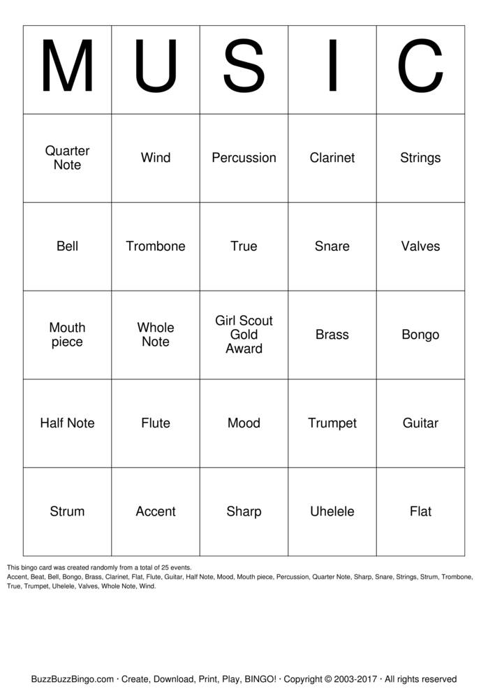 MUSIC Bingo Cards To Download Print And Customize 