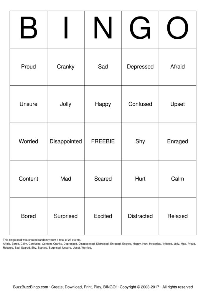 Emotions Bingo Cards to Download, Print and Customize!