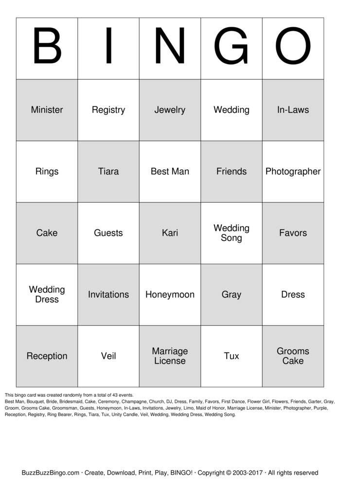 Wedding Day Bingo Cards to Download, Print and Customize!