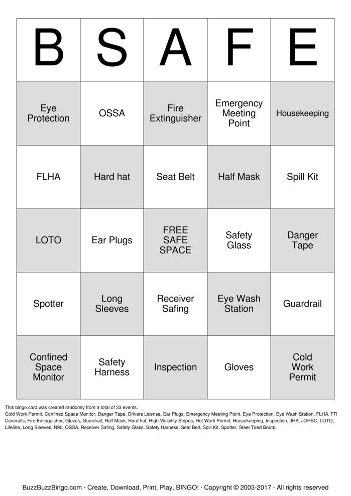Safety Bingo Cards to Download, Print and Customize!