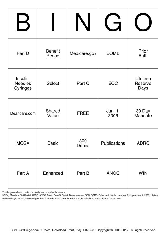 Medicare Bingo Cards To Download Print And Customize 