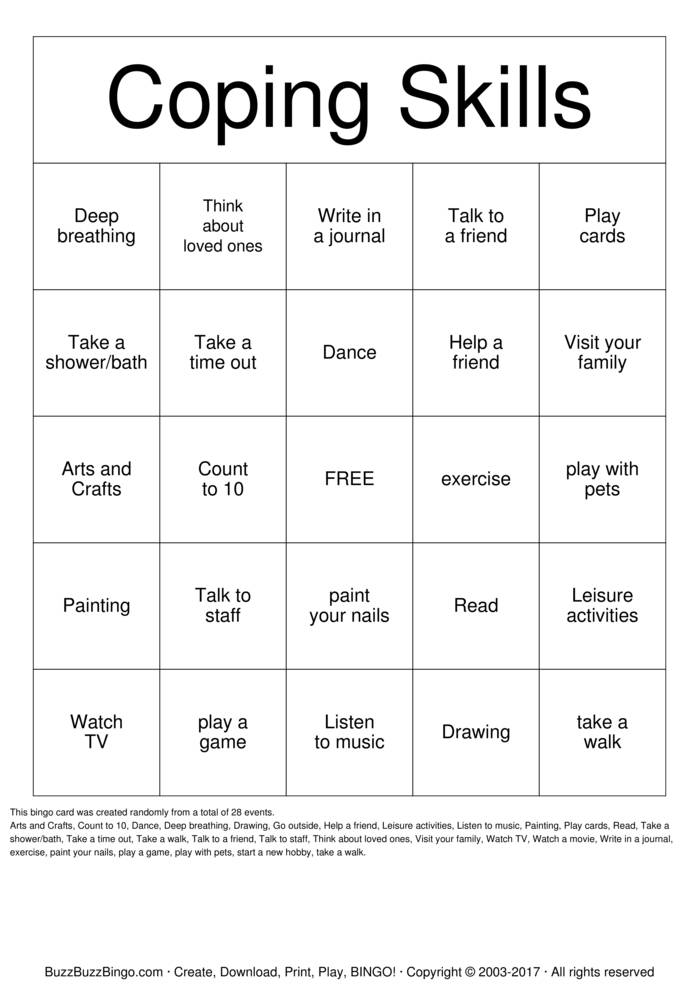 Coping Skills Bingo Cards To Download Print And Customize Coping Skills Bingo Cards To Download Print And Customize