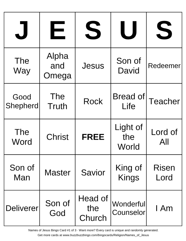 Names of Jesus Bingo