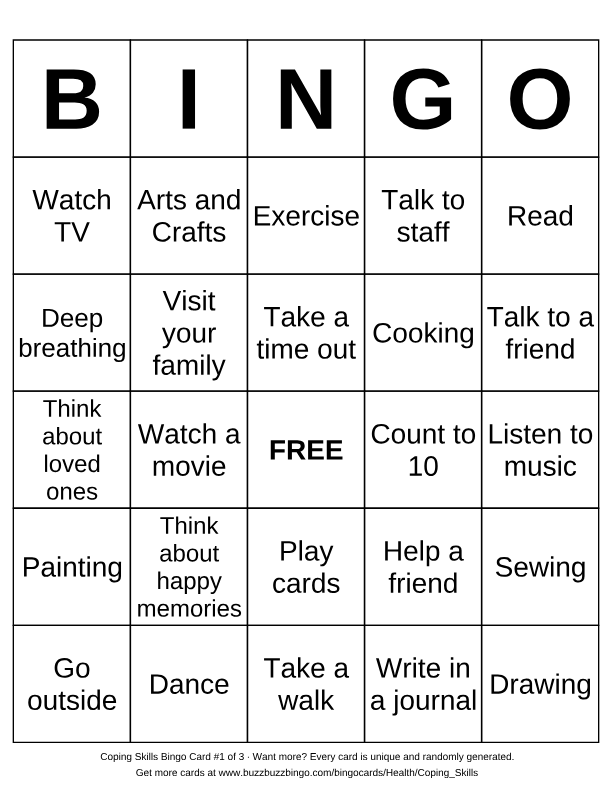 Coping Skills Bingo