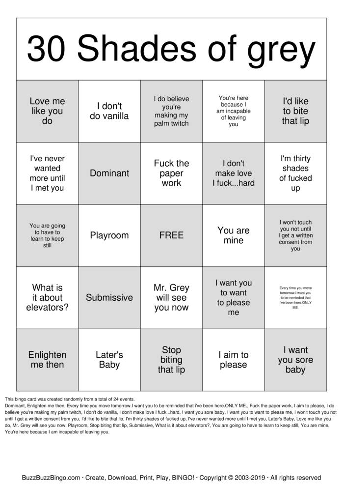 30 Shades of Grey Bingo Cards to Download, Print and Customize!