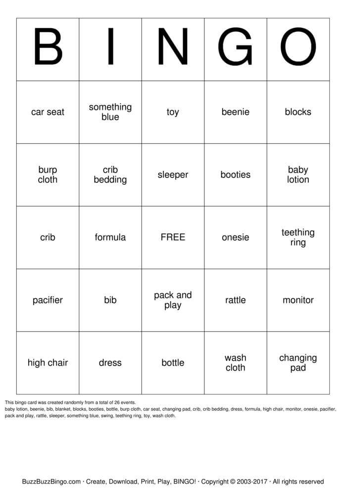 Baby BINGO Bingo Cards to Download, Print and Customize!