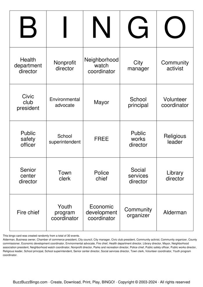 Download Free Community Leaders Bingo Cards