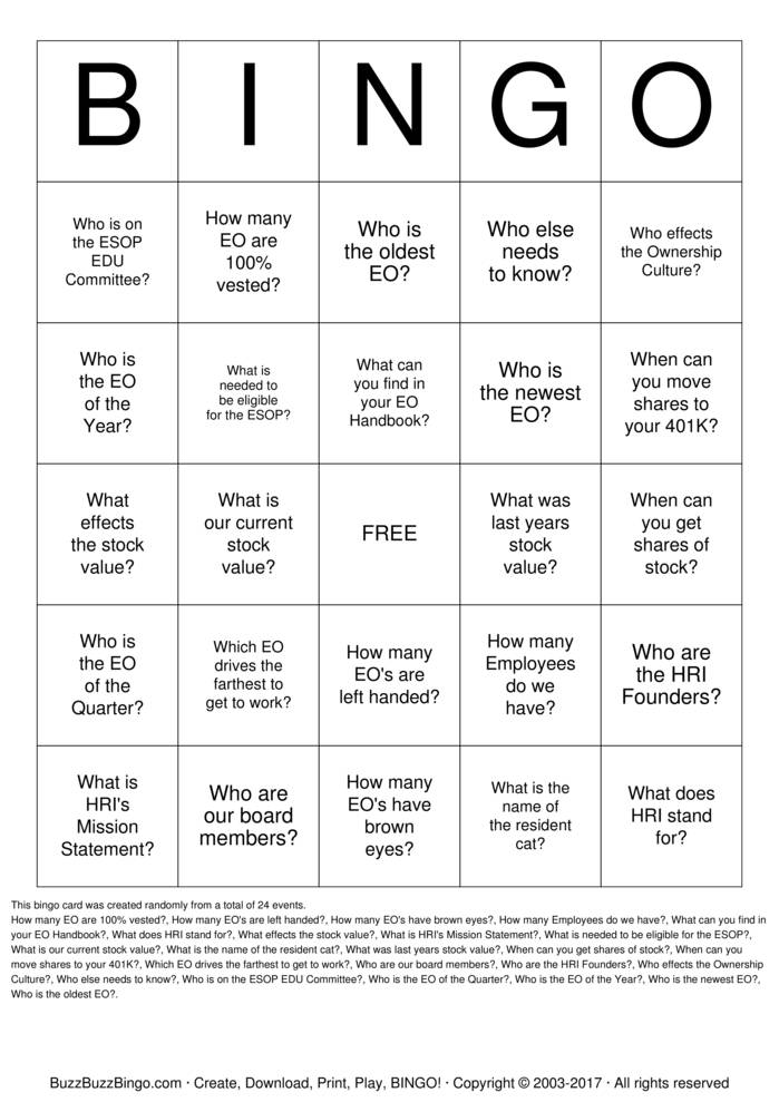 Download Free ESOP Bingo Bingo Cards