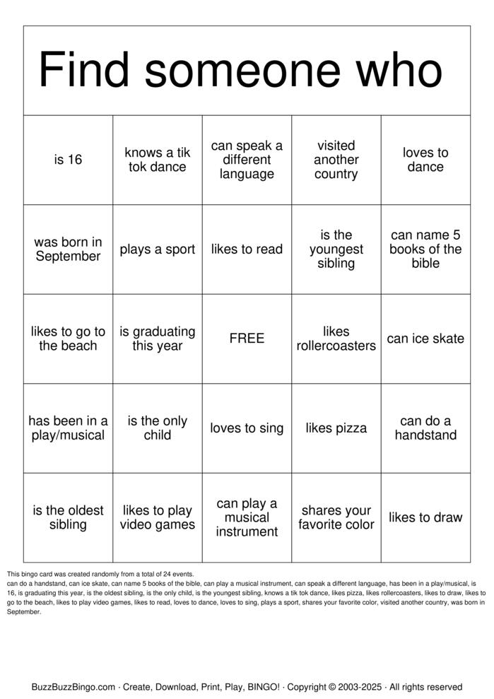 Download Free Getting to Know You! Bingo Cards