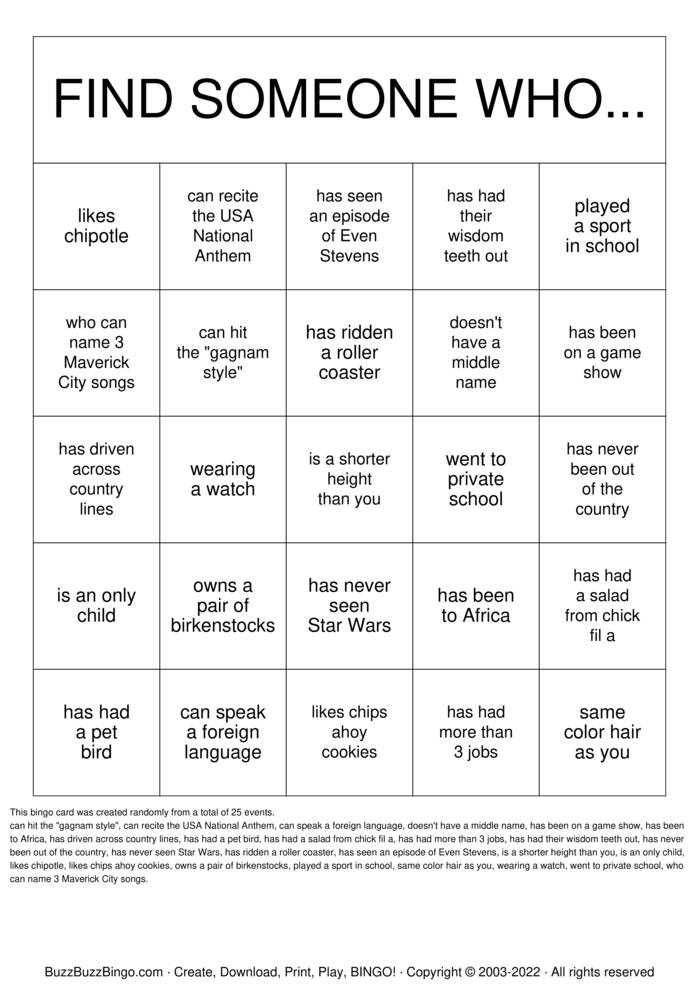 Getting to Know you Bingo Cards to Download Print and Customize