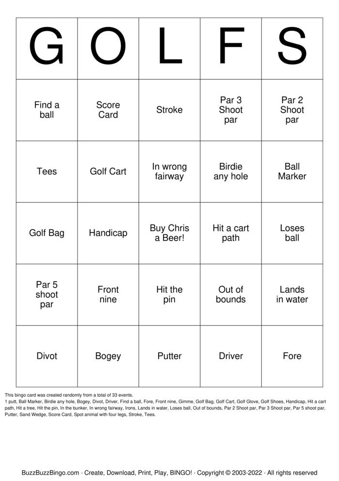 Golf Bingo Cards to Download, Print and Customize!