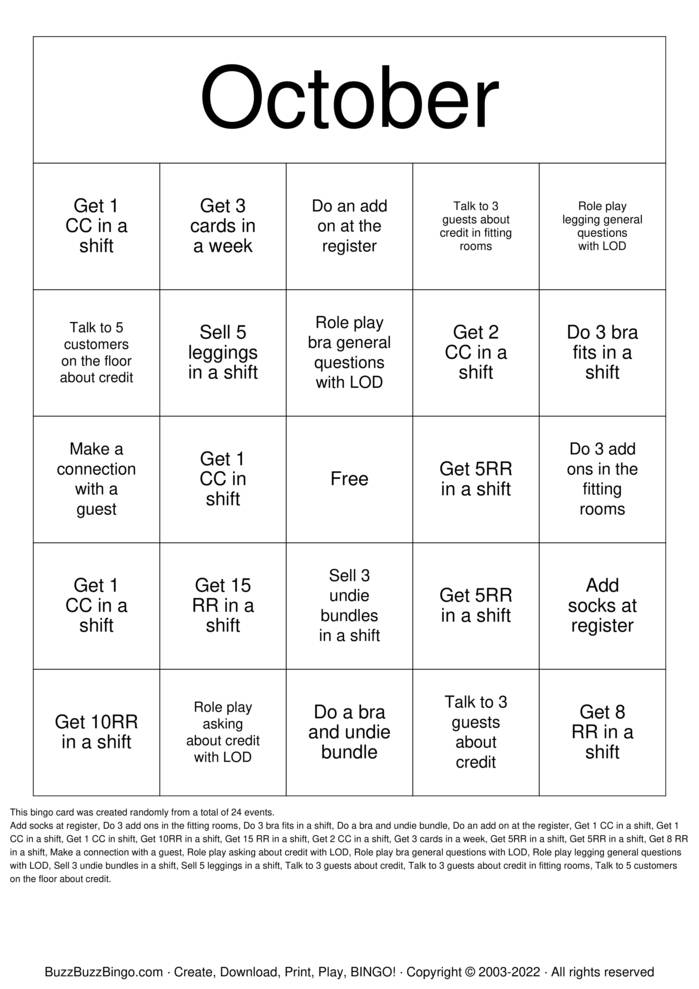 Download Free October Bingo Bingo Cards