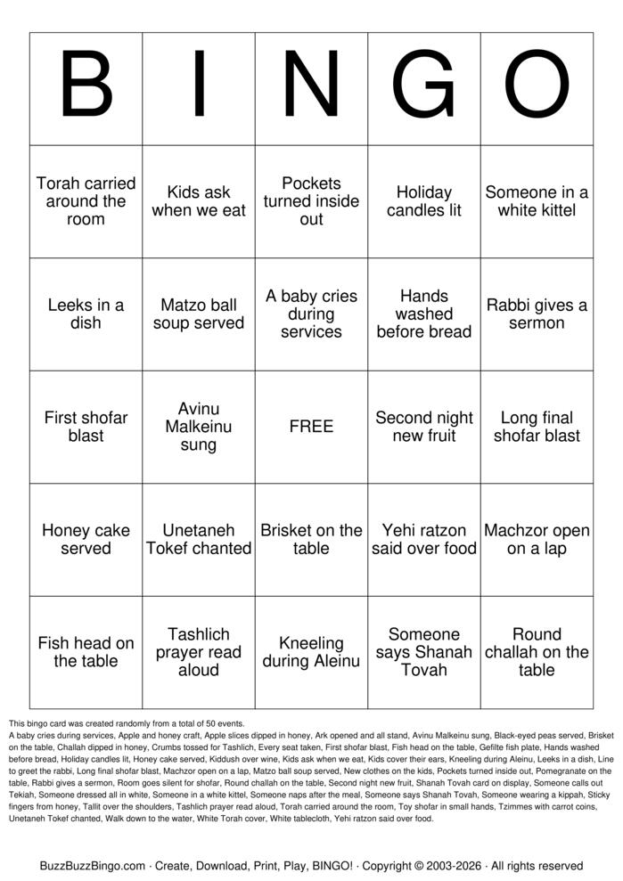 Download Free Rosh Hashanah Bingo Cards Download Free Rosh Hashanah Bingo Cards