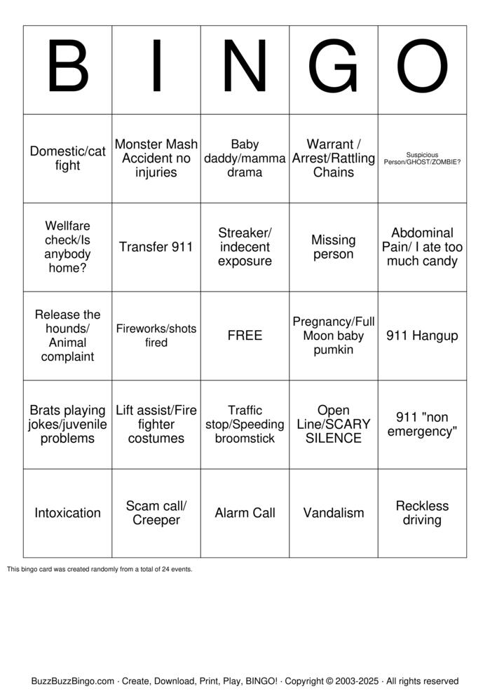 Download Free 911 Dispatcher Bingo Cards