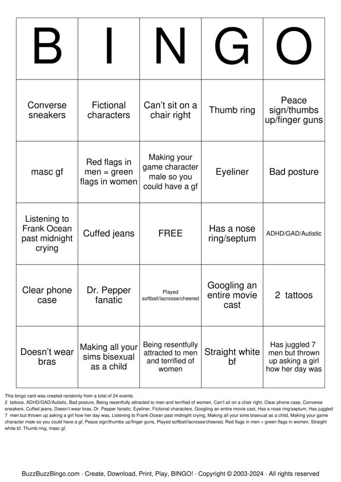 Download Free BISEXUAL BINGO Bingo Cards
