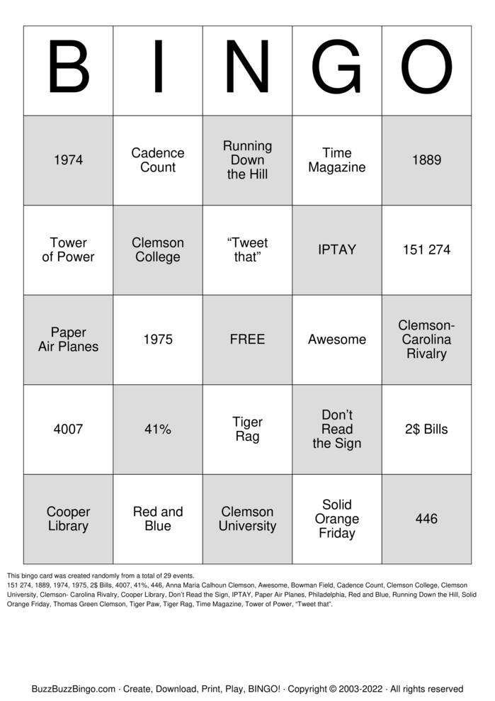 Download Free Clemson Bingo Bingo Cards Download Free Clemson Bingo Bingo Cards