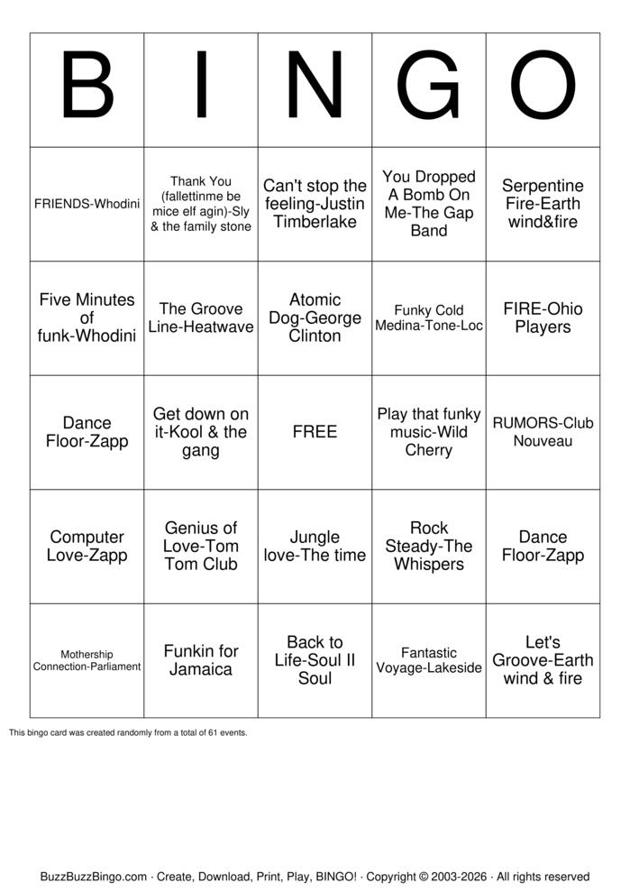 Download Free FUNK & R&B Bingo Cards Download Free FUNK & R&B Bingo Cards