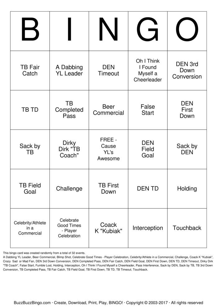 Download Free Football Bingo Cards Download Free Football Bingo Cards