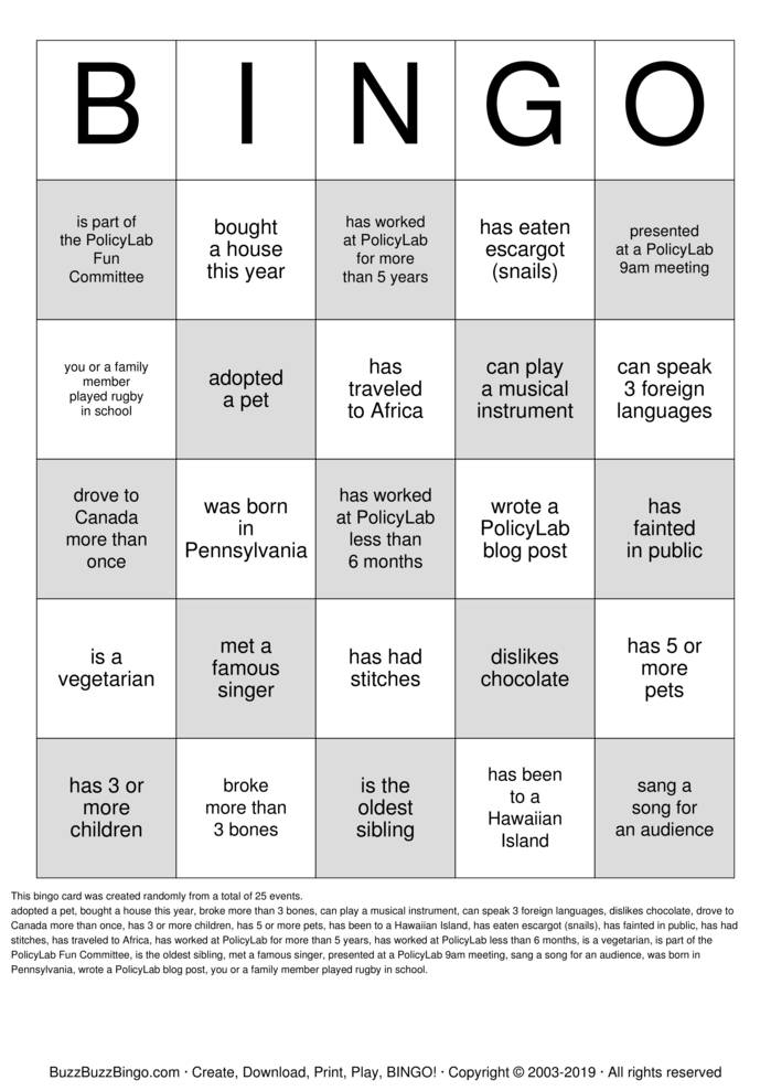 Download Free Getting to Know you! Bingo Cards