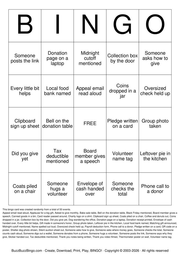 Download Free Giving Tuesday Bingo Cards