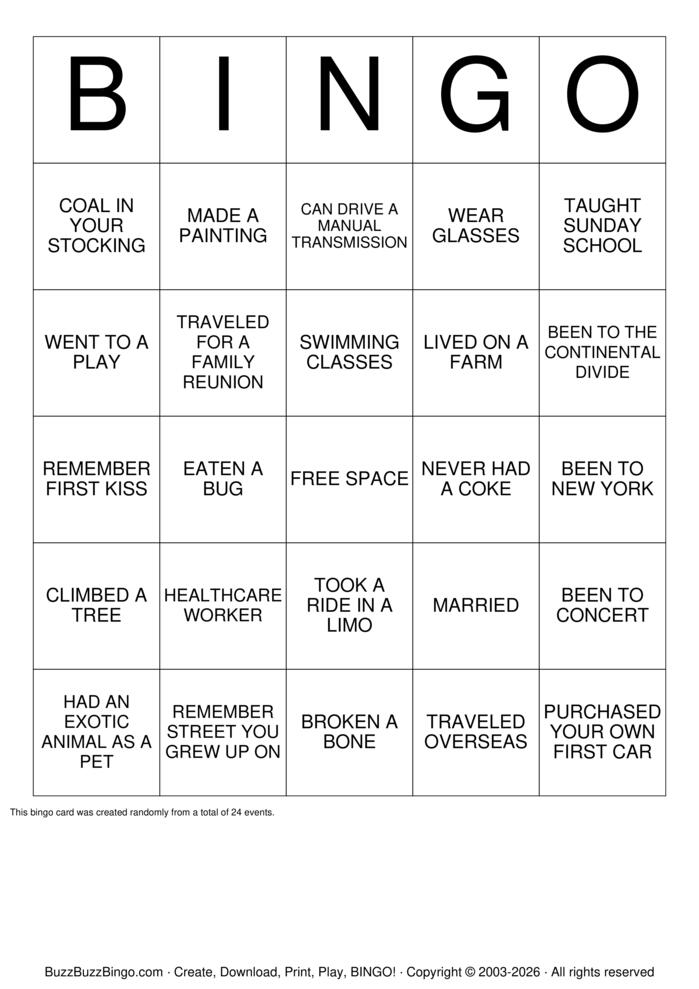 Download Free MEMORY Bingo Cards