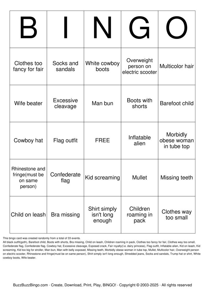 Download Free Muskingum County Fair Bingo Cards
