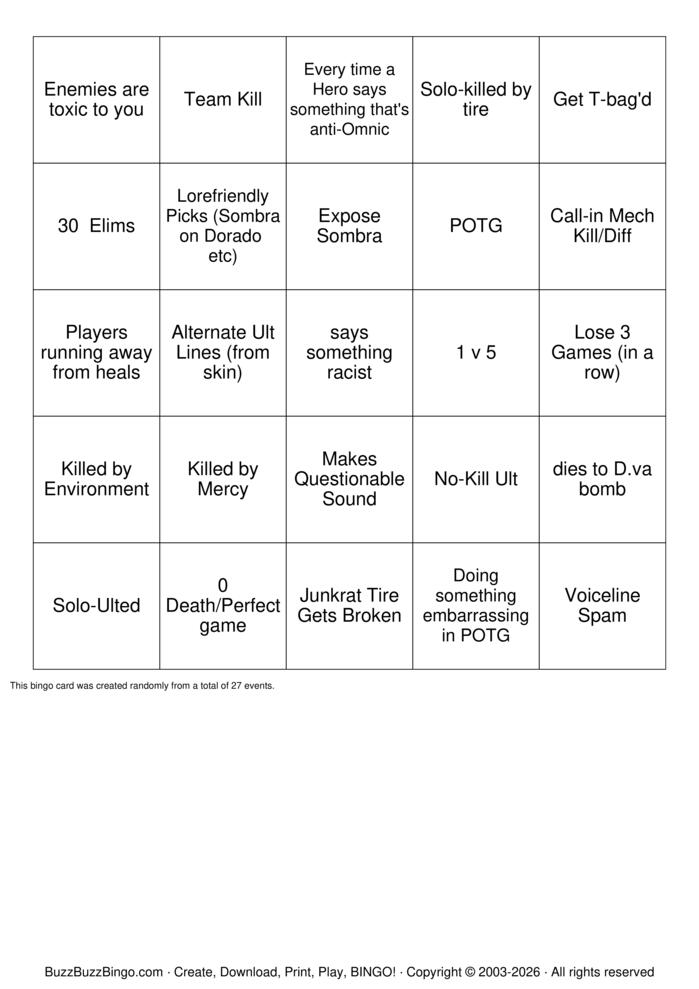 Download Free Overwatch Bingo Bingo Cards