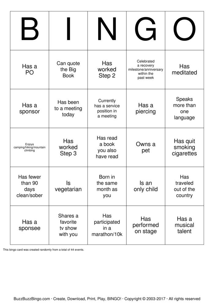 Recovery Bingo Cards to Download, Print and Customize!