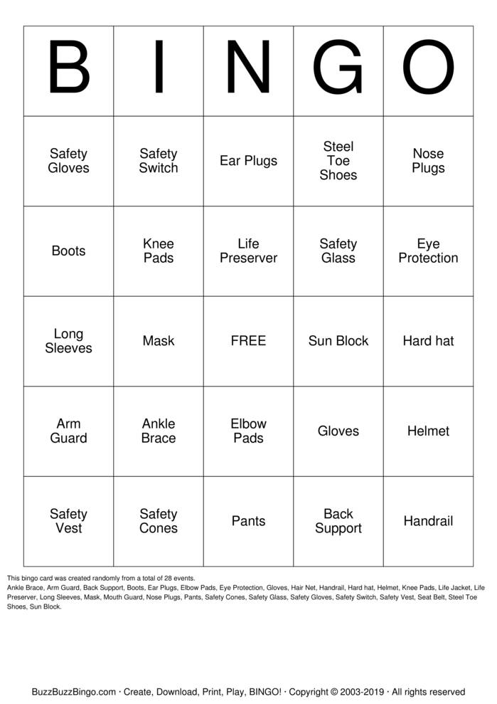Safety Bingo Cards to Download, Print and Customize!