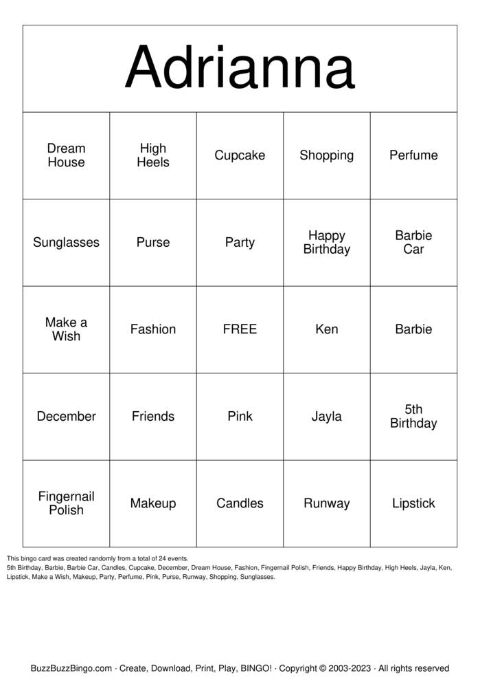 Barbie Bingo Cards to Download, Print and Customize!