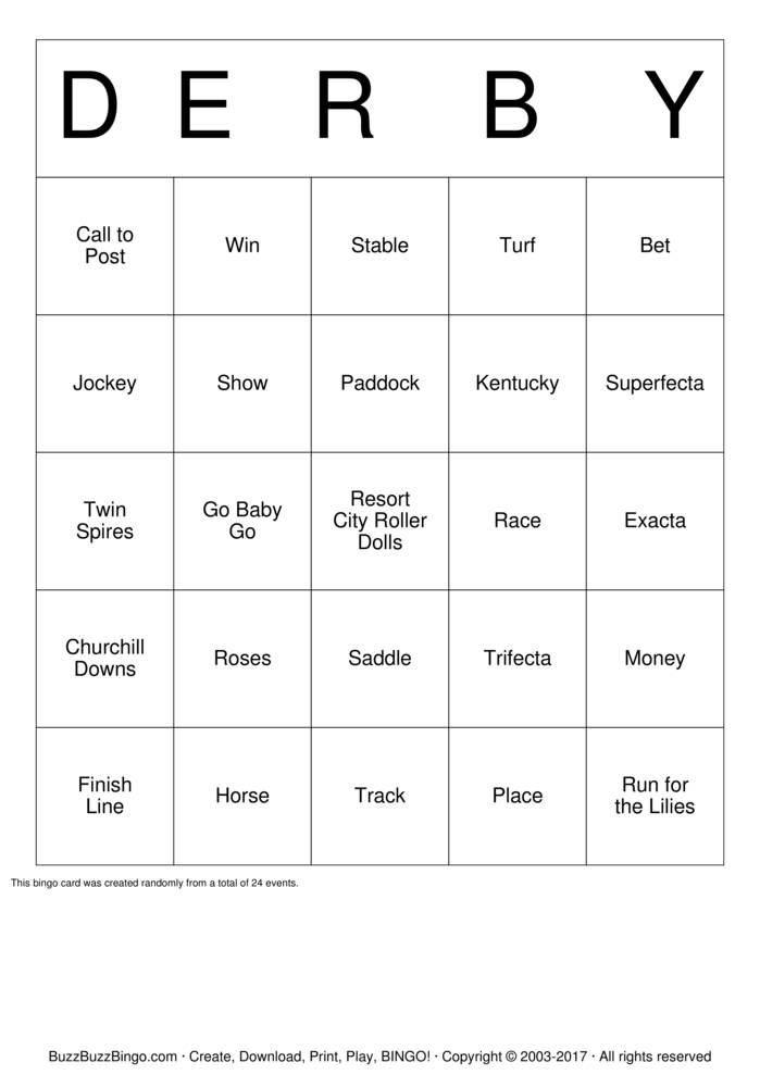 Download Free DERBY Bingo Cards