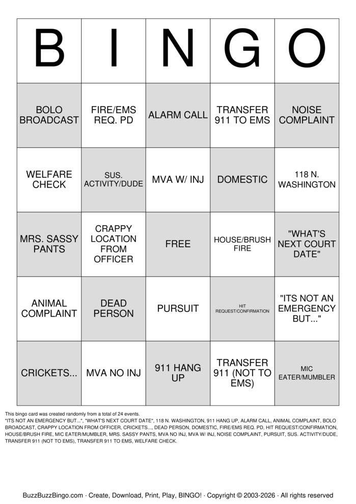 Download Free Dispatch Bingo! Bingo Cards