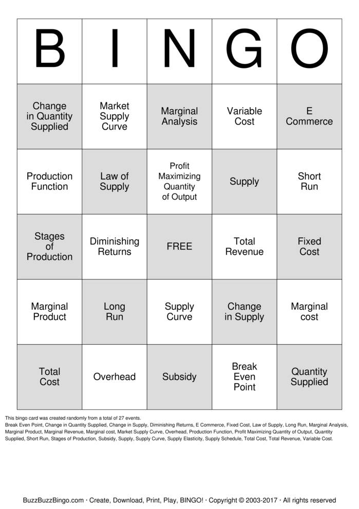 Download Free Economics Bingo Cards Download Free Economics Bingo Cards