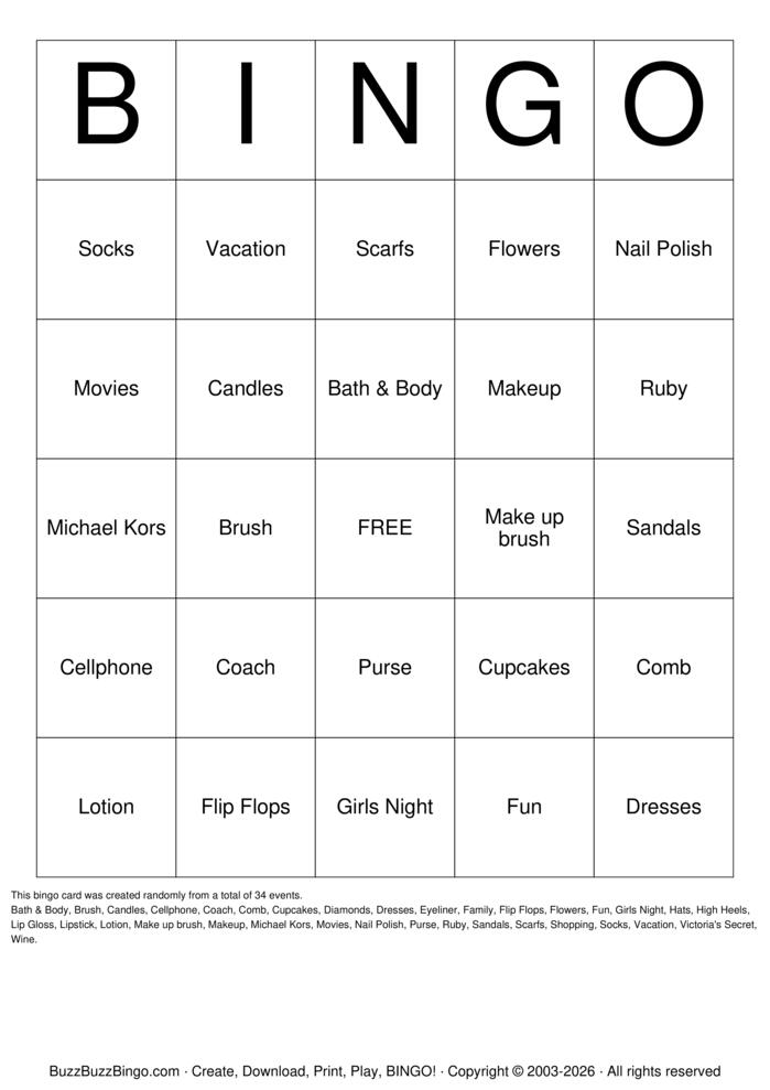 Download Free Girls Night In Bingo Cards