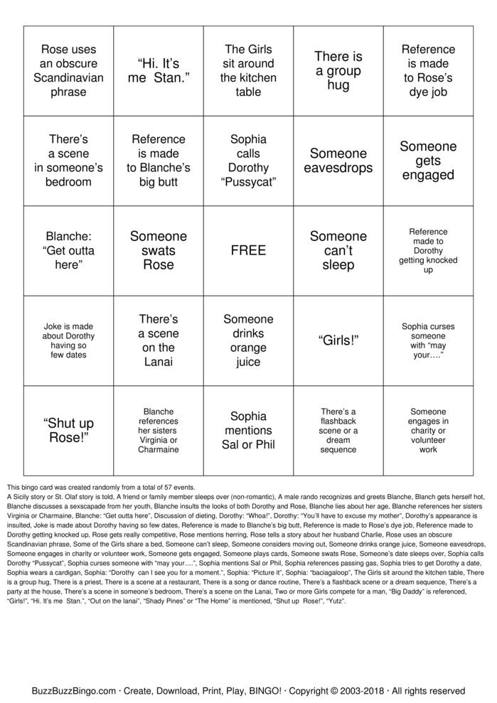 Golden Girls Bingo Bingo Cards to Download, Print and Customize!
